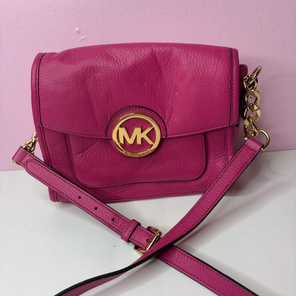 Michael Kors Fuchsia Crossbody Bag with Gold Accents